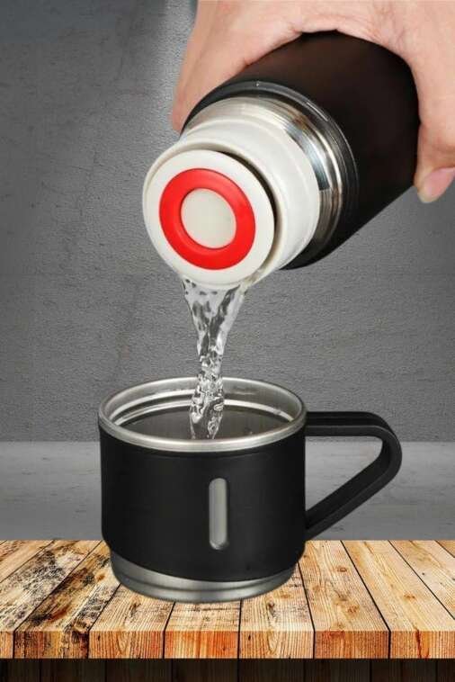 Waikbe Black Vacuum Flask Set | Bottle with 3 Cups 500 ml, Diwali Gifts for Employees, Corporate Gift Items - Image 3